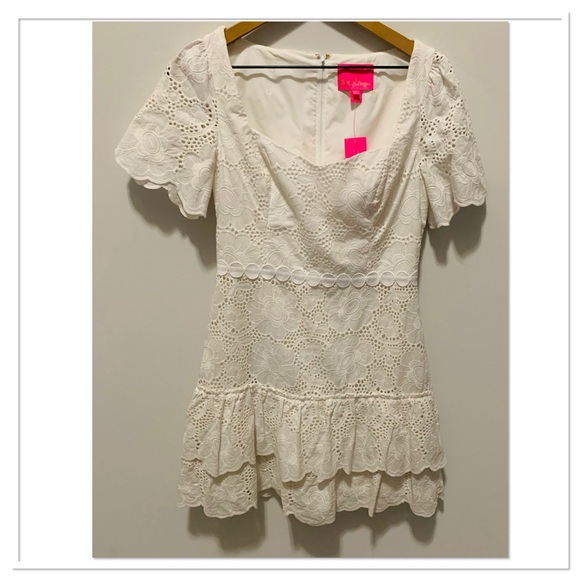 NWT Lilly Pulitzer Bonni Dress White Jumbo Bouquet Eyelet Size 2 - Picture 7 of 15